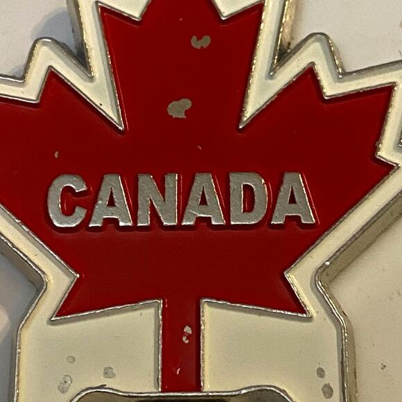 Canada Enamel Maple Leaf Keychain Bottle Opener Charm Single Sided Souvenir - Picture 1 of 6